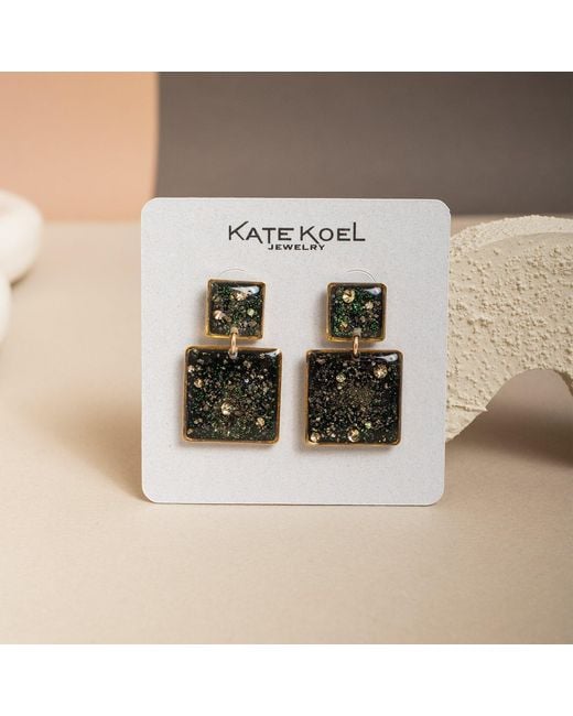 Kate Koel Green Statement Squares Galaxy Earrings