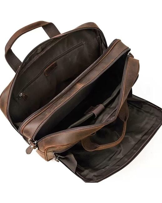 Touri Brown Genuine Leather Briefcase With Multiple Pockets for men