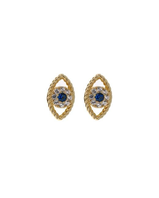 Ebru Jewelry Metallic Vermeil & Diamond Sapphire Evil Eye Stud Earrings