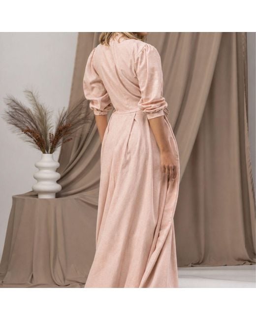 Nikka Place Pink Summer Linen Pleated Dress With Pockets