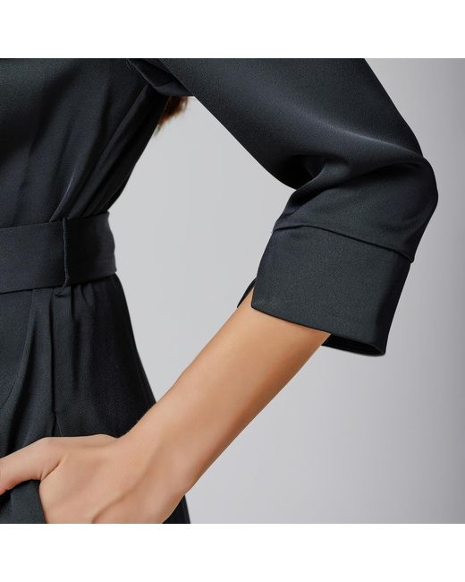 Smart and Joy Black Stitched Pleats Shirt-Dress