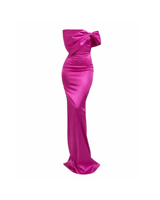 Moda Glam Pink Grace Strapless Statement Bow Gown- Fuschia