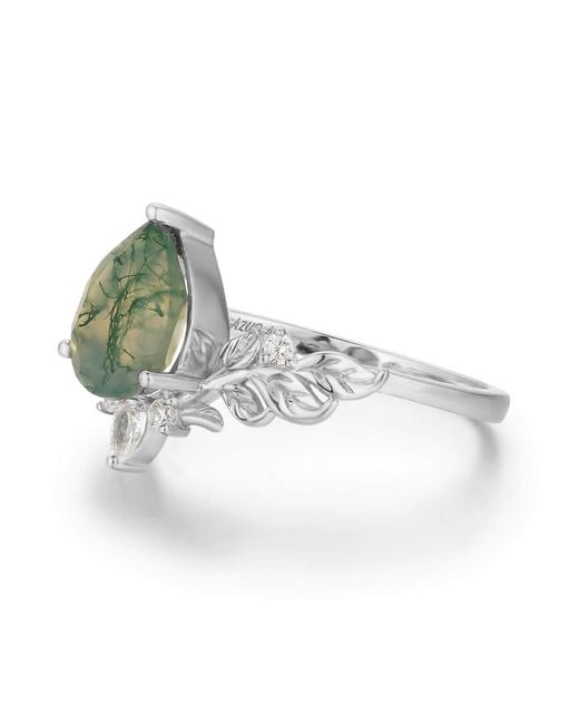 Azura Jewelry New York Green Dewdrop Moss Agate Ring Vermeil