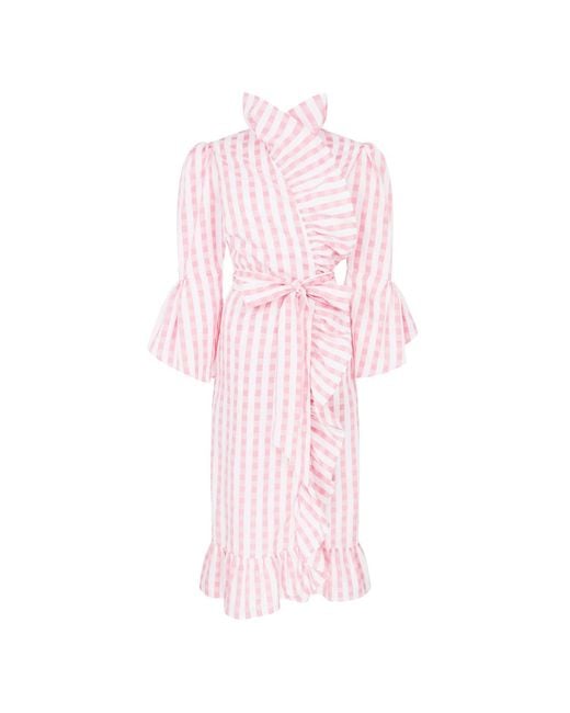 Lisa The Label Pink La La Lady Long House Coat With Ruffle Detail