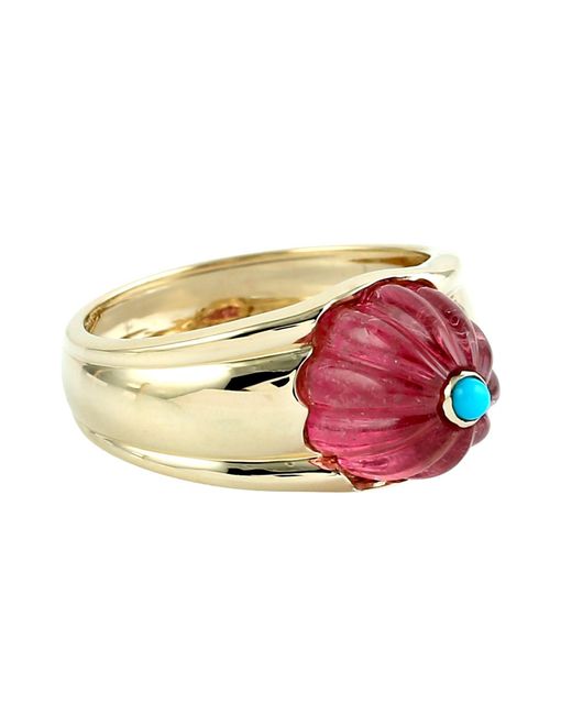 Artisan Metallic Carved & Tourmaline Statement Ring