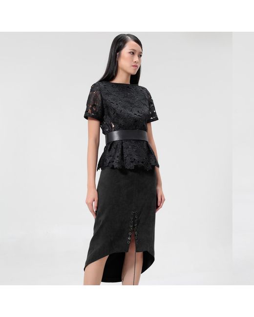 Smart and Joy Black Front Lacing Suede Skirt