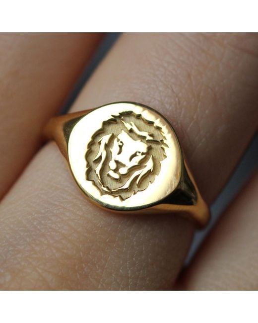 VicStoneNYC Fine Jewelry Metallic Lion Signet Solid Ring By Handmade
