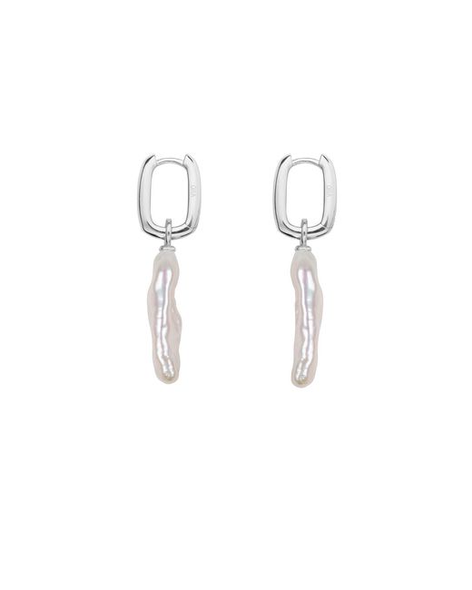 Ora Pearls White Aetia Long Barque Pearl Hoop Earrings