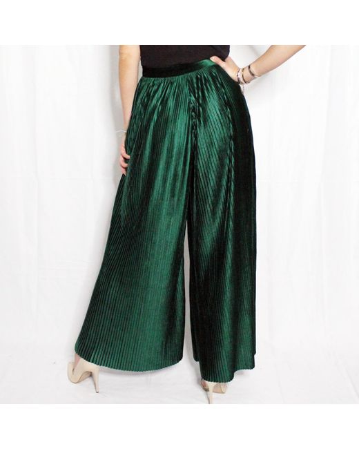 Boutique Kaotique Green Loose High Waisted Velvet Trousers