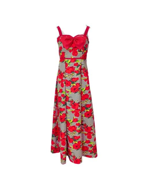Couture to Your Door Red Rose Print Bow Maxi Dress