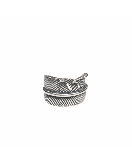 Serge Denimes Metallic Silver Feather Ring for men