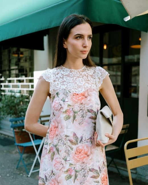 NEVA Pink Maelis Lace Detail Wedding Guest Dress