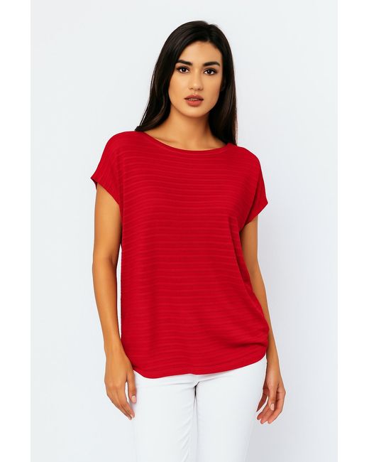 Conquista Red Striped Shiny Jersey Egg-Shaped Top – Soft Rayon Blend