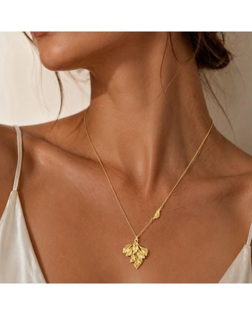 Unaloe Metallic Leaf Pendant Necklace For – Vermeil Statement Floral Jewelry