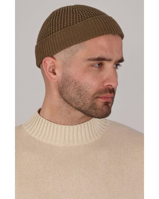 Paul James Knitwear Green Lightweight Cotton Docker Whitby Beanie for men