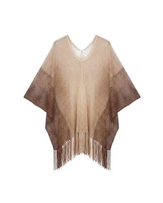 Saachi Brown Metallic Fringe Poncho