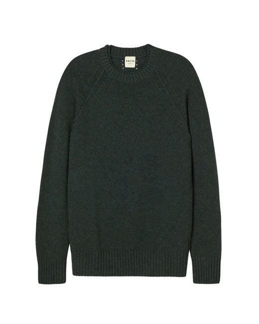 Salts Cashmere Green Double Neck Trim Crew Neck Sweater