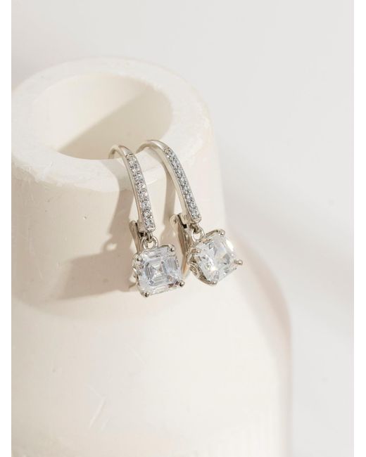 Diamonbliss White Embellished With Swarovski Plated Leverback Asscher Cut Earrings, Three And Half Carats