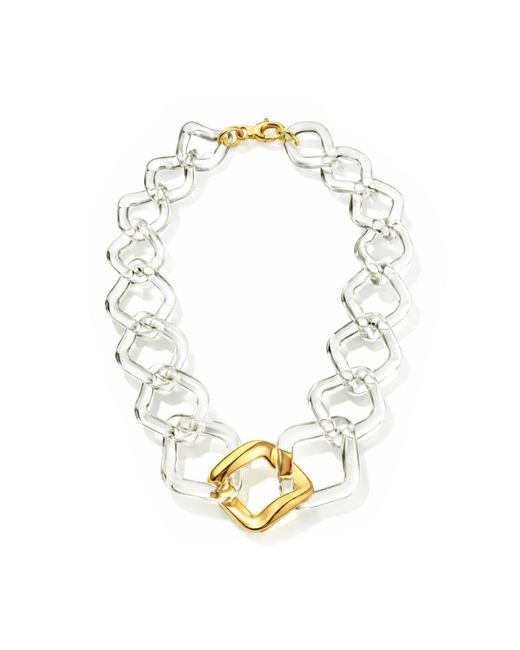 Gold & Honey Metallic Clear And Oversized Twisted Link Necklace