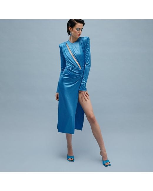 AGGI by HALEWSKI Blue Adriana Aster Midi Evening Dress