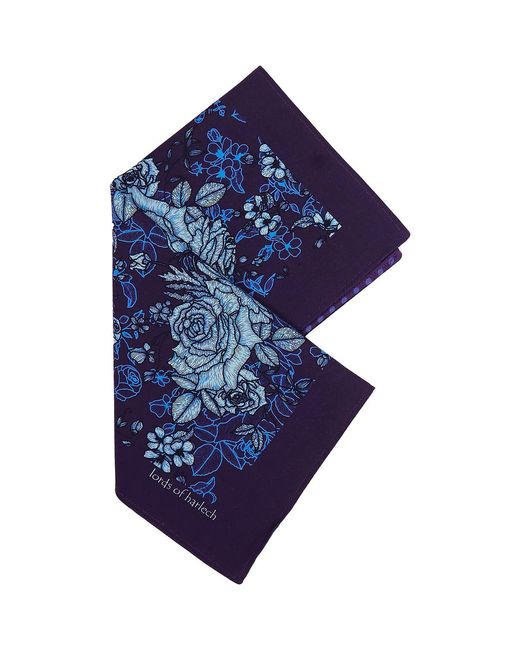 Lords of Harlech Blue Hudson Roma Floral Merino Handkerchief Pocket Square for men