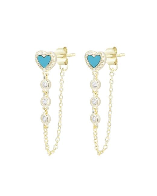 KAMARIA White Heart Chain Stud Earrings With Crystals