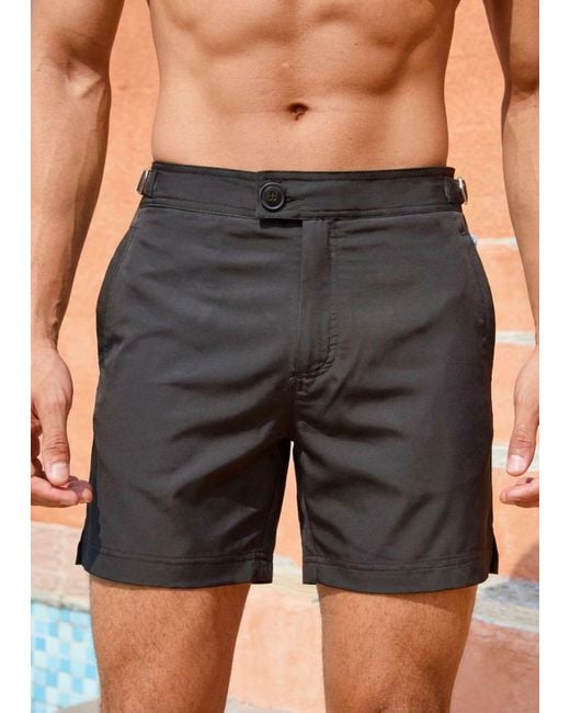 Vayla Black Classic Plain Long Length Swim Shorts With Adjustable Waist for men
