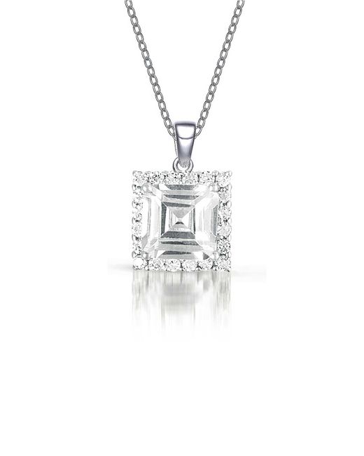 Genevive Jewelry White Sterling Silver Clear Cubic Zirconia Square Shape Necklace