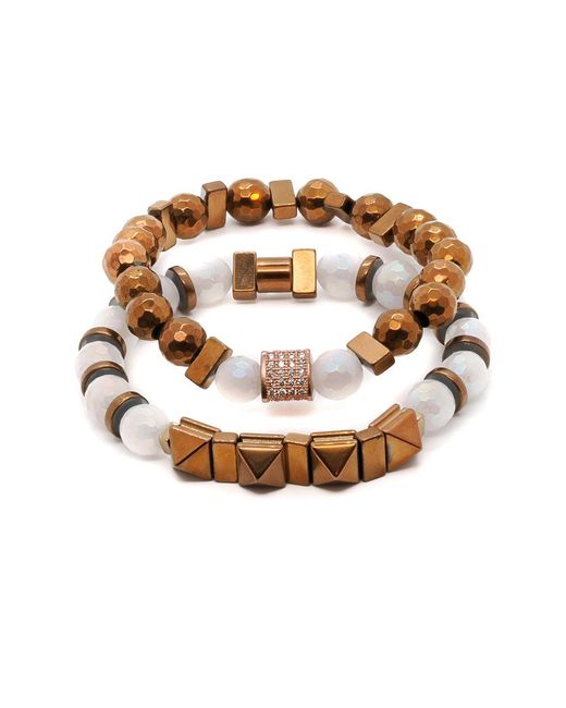 Ebru Jewelry Brown Rose Energy Quartz Bracelet Set