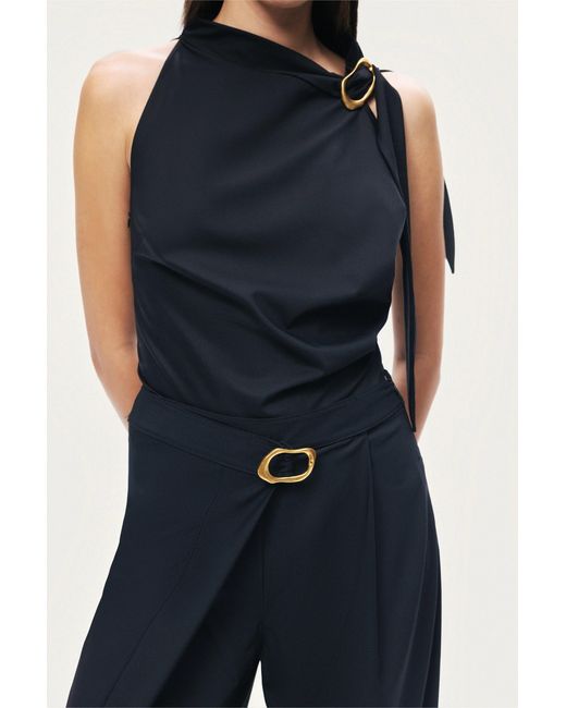 Nocturne Black Asymmetric Buckle Detail Pants