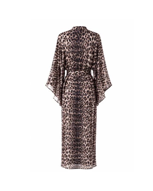 LOVEIST STORE Brown Leopard Print Silky Satin Kimono