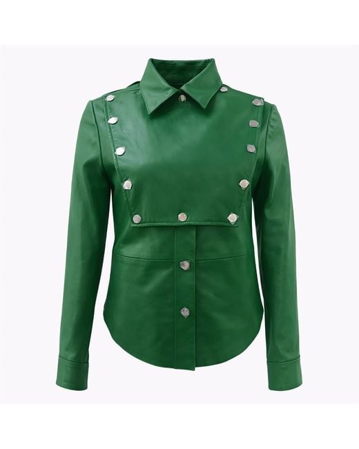 Zasta Studio Green Foreigner Buttoned Leather Jacket