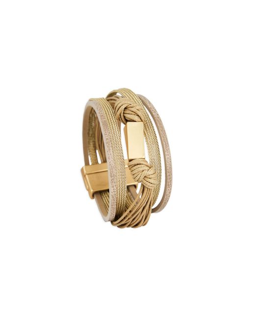 Saachi Metallic Rectangle Charm Cord Taupe Bracelet