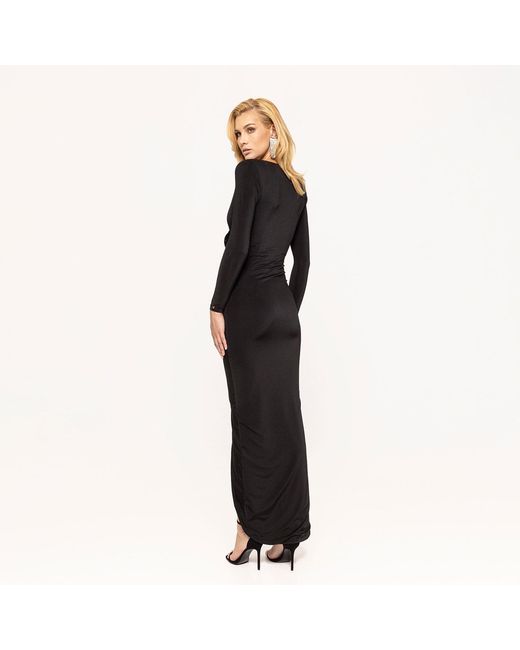 Nissa Black Floral-Detailing Maxi Dress