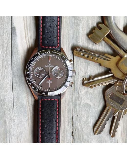 Lonard Watches Black Lap One Coffee Limited Edition Leather Strap Column Wheel Chronograph Manual Winding for men