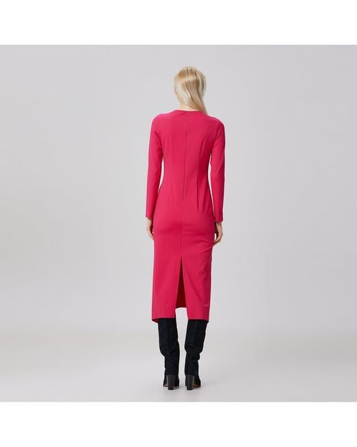 Smart and Joy Red Asymmetric Structural Lines Dress