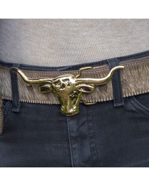Peachy Belts Ltd Metallic Brindle Cowhide Leather Belt With Steers Head Buckle