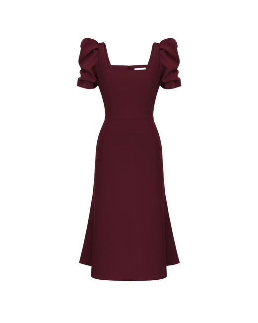 POST MERIDIEM Purple Vinous Godet Silhouette Square Neck Midi Dress