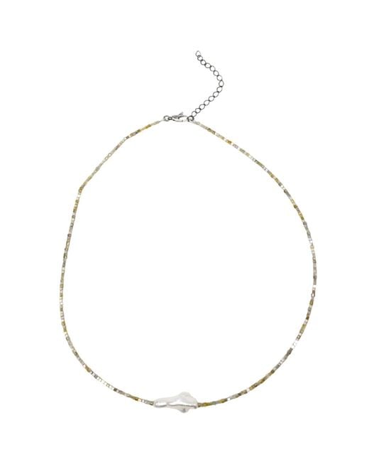 Rahul's Jewels Metallic 16"-18" Adjustable Length Genuine Diamond Cube And Keshi Pearl Necklace