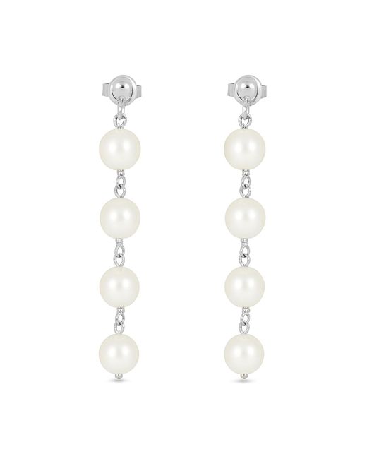 Unaloe White Sterling Pendant Earrings With Four Natural Pearls– Luxury Handmade Jewelry For