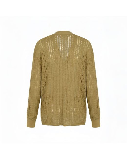 Modenaire Green Open Knit Cotton Cardigan Relaxed Fit Refined Texture for men