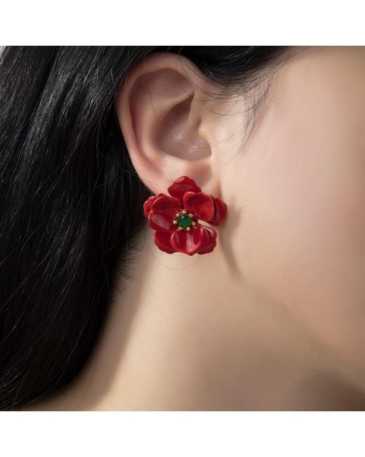 Milou Jewelry Red Viola Flower Earrings