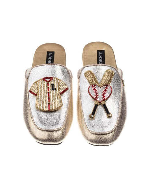 Laines London Metallic Classic Mules With Baseball Lover Brooches