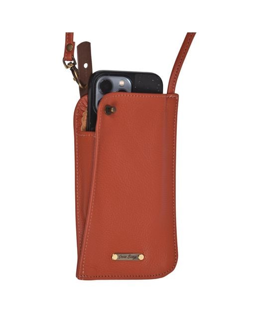 Owen Barry Red Leather Phone Crossbody Bag Burnt Toni