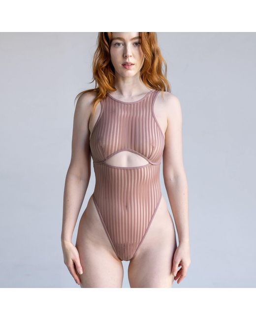 MONIQUE MORIN LINGERIE White Vertigo Cutout Bodysuit Mushroom
