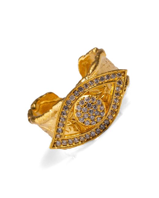 Ebru Jewelry Yellow Protective Diamond Eye Cuff Adjustable Chunky Ring