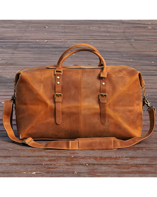 Touri Orange Zip Detail Genuine Leather Holdall for men