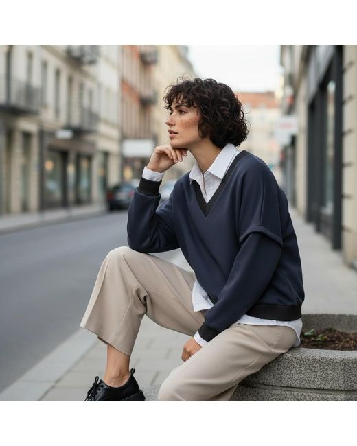 BEIRA Blue Victoria V-Neck Sweatshirt –