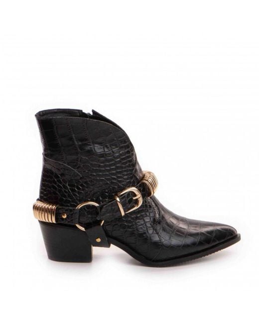 The 5Th Element Black Bronx Western Boots – Croco Leather