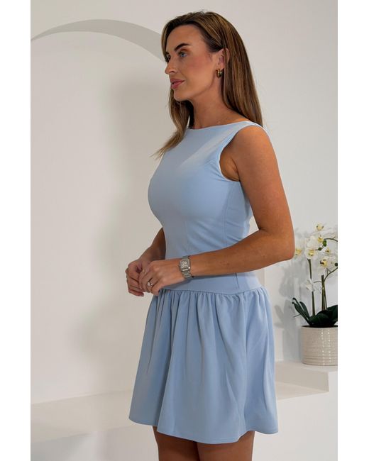 Girl In Mind Blue Codi Boat Neck Low Back Mini Dress Sky